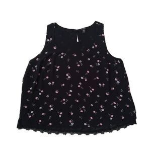 Torrid Plus Size Black Pink Floral Print Lace Hem Sleeveless Top Blouse Size 2